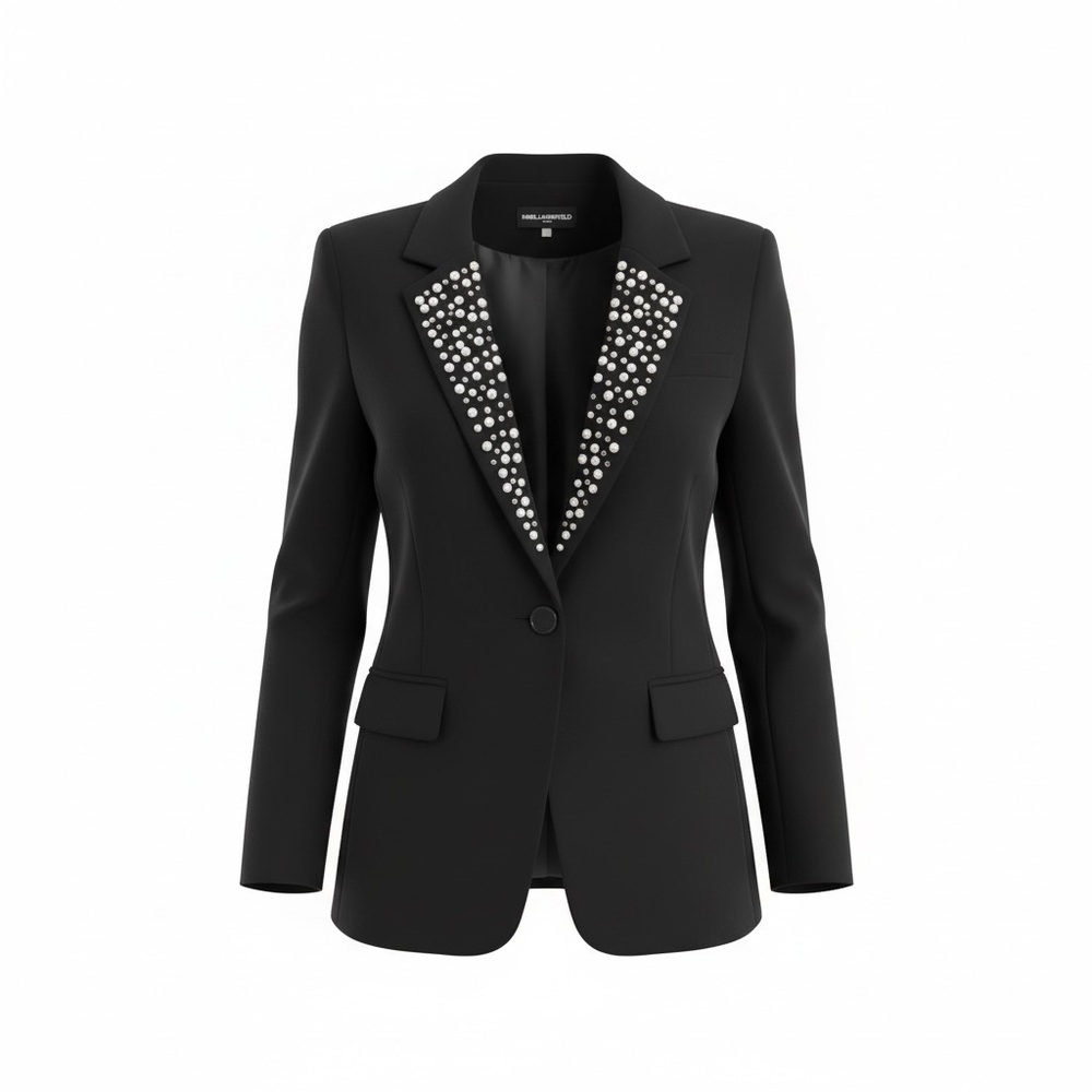 Karl Lagerfeld Paris Pearl Detail Fitted Blazer